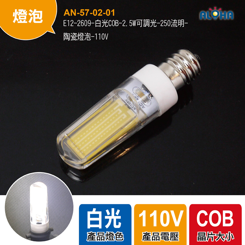 E12-2609-白光COB-2.5W可調光-250流明-陶瓷燈泡-110V